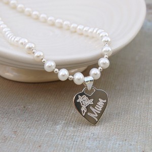 Personalised Pearl and SIlver Heart Mum Necklace