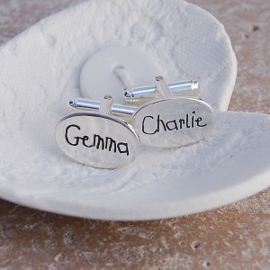 Personalised Silver Name Cufflinks Childrens Writing 1