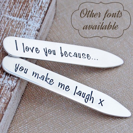 Personalised Silver Shirt Collar Stiffeners with other fonts frame