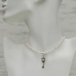 Freshwater Pearl and Sterling Silver Key Charm necklace 2