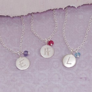 Girls Personalised Initial Necklace with Birthstone