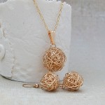 Gold Filled Birds Nest Necklace and Earrings
