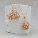 Gold Filled Birds Nest Necklace and Earrings 2