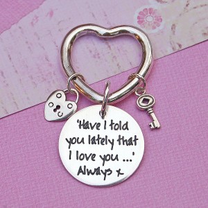 SIlver Heart Charms Keyring with Personalised Message