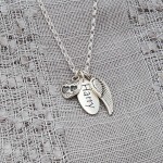 Silver Personalised Name Tag with Angel Wing and Heart Charm All Silver