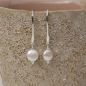 Coin Pearl and silver drop earrings1