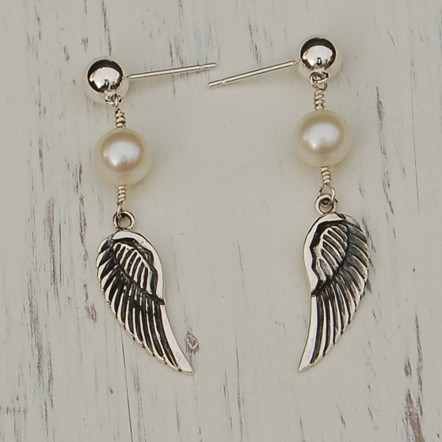Freshwater Pearl & Angel Wing Earrings-1