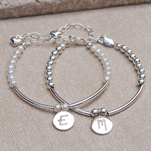 Girls Personalised Silver and Pearl Bracelets