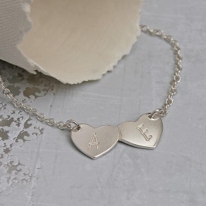 Personalised Silver Two Hearts Necklace with Initials