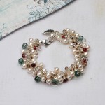 Handmade Pearl and Gemstone leaf cluster bracelet 1