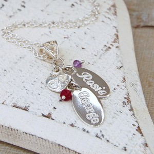 Personalised Silver Name Charms Necklace with Birthstones