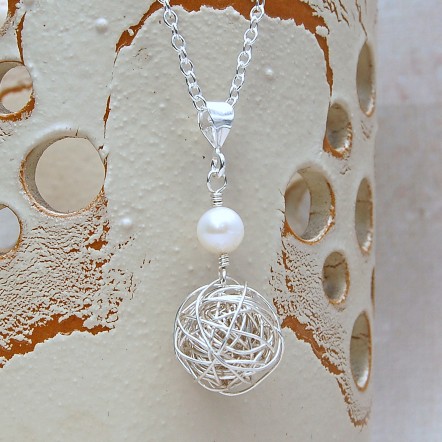Silver Birds Nest and Pearl Necklace 1