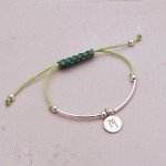 Girls Personalised Silver Friendship Bracelet Green