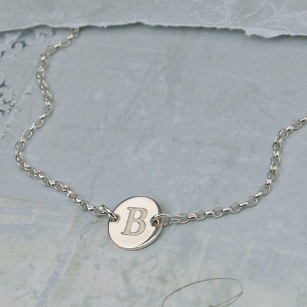 Girls Silver Disc Necklace with Initial 6