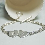 Personalised Silver Two Hearts with Initials Bracelet