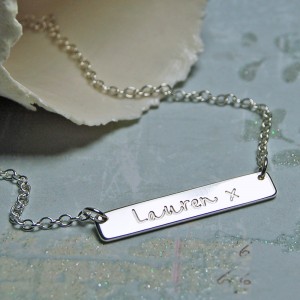 Personalised Sterling Silver Bar Necklace with Name