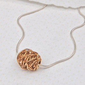 Entwined Bead in Yellow Gold on Silver Snake Chain