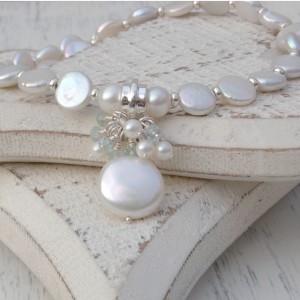 Freshwater Coin Pearl And Aquamarine Gemstone Wedding Necklace 9 copy