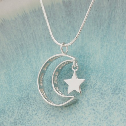 IndiviJewels Personalised Silver Secret Message Moon and Star Necklace Hanging