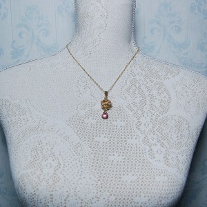 Gold Fill Bird's Nest Entwined Pearl & Gemstone Necklace 3 copy