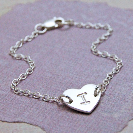 IndiviJewels Girls Sterling Silver Personalised Single Heart with Initial Bracelet