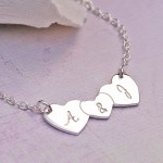 Personalised Silver Three Hearts Necklace With & In Centre