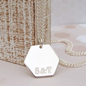 Mens Personalised Silver Hexagon Initials Necklace