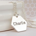 Mens Personalised Silver Hexagon Name Necklace