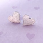 Sterling Silver Frosted Heart Earrings Front View