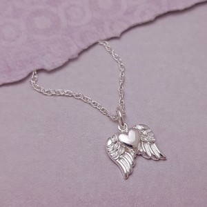 Sterling Silver Angel Wings with Heart Necklace
